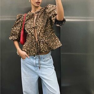 Leopard tie-front blouse